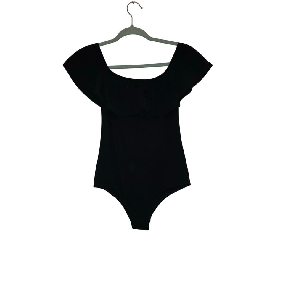 J.Crew Off Shoulder Ruffle Black Bodysuit Small